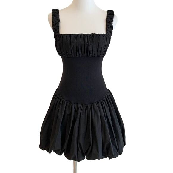 Helsa Rib Mix Puffy Mini Dress Black Small - Picture 6 of 9